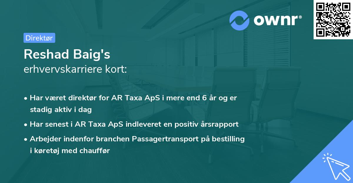 Reshad Baig's erhvervskarriere kort
