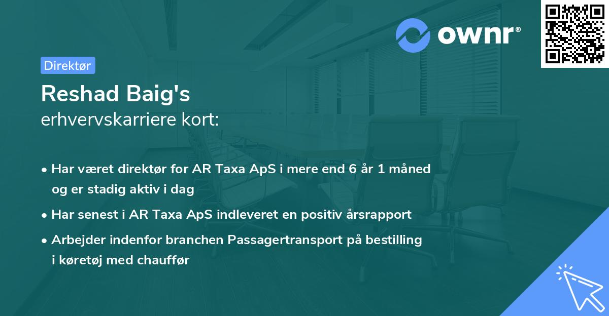 Reshad Baig's erhvervskarriere kort