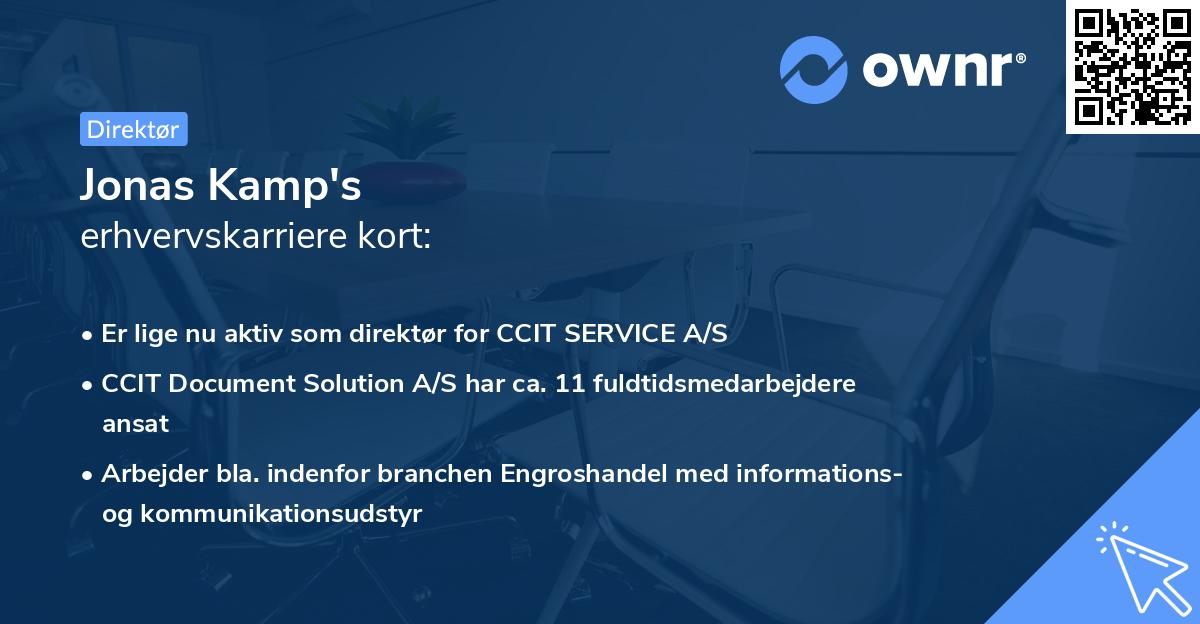 Jonas Kamp's erhvervskarriere kort