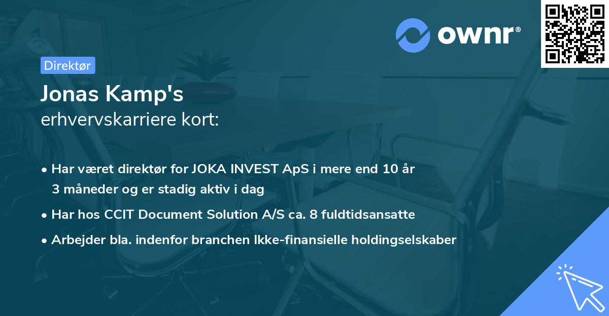 Jonas Kamp's erhvervskarriere kort