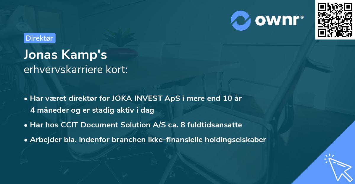 Jonas Kamp's erhvervskarriere kort