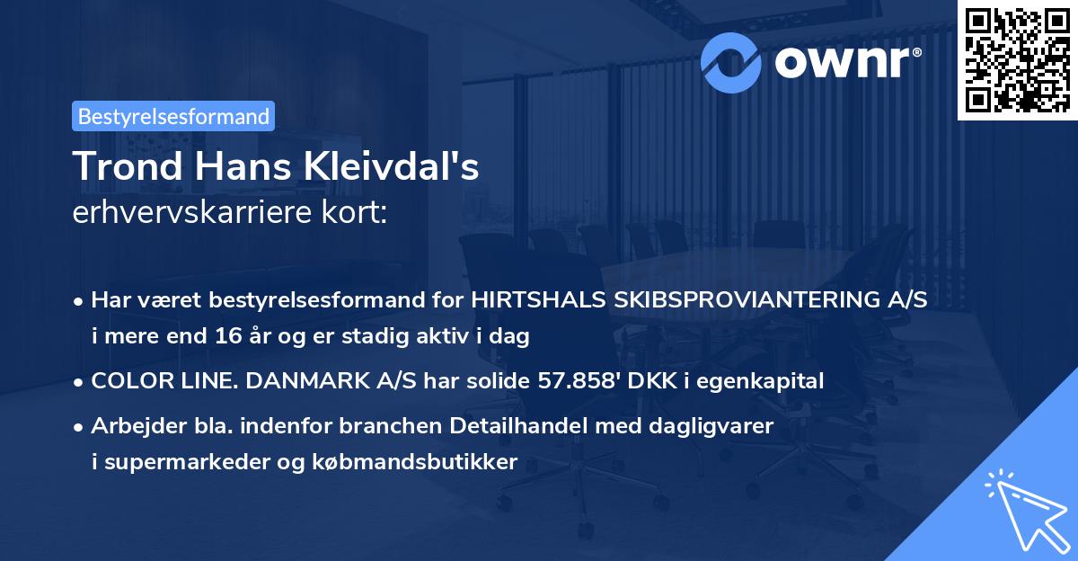 Trond Hans Kleivdal's erhvervskarriere kort