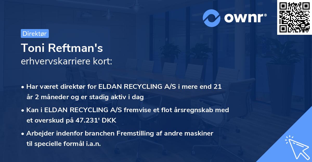 Toni Reftman's erhvervskarriere kort