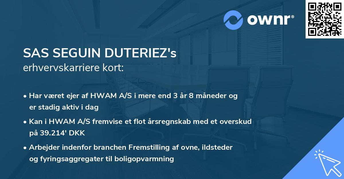 SAS SEGUIN DUTERIEZ's erhvervskarriere kort