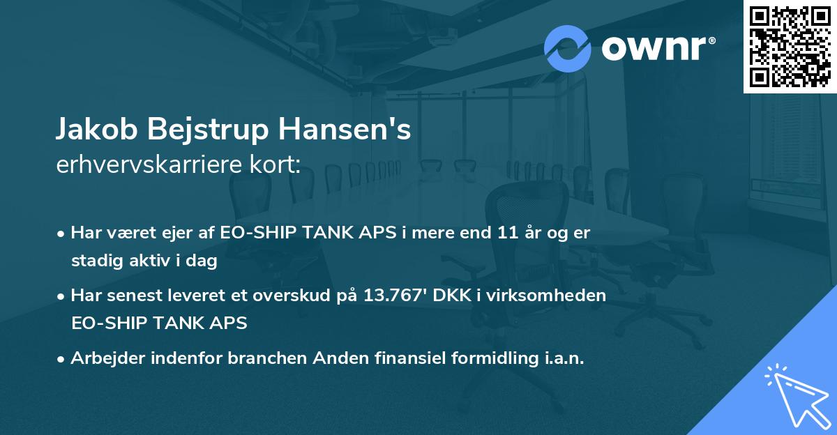 Jakob Bejstrup Hansen's erhvervskarriere kort