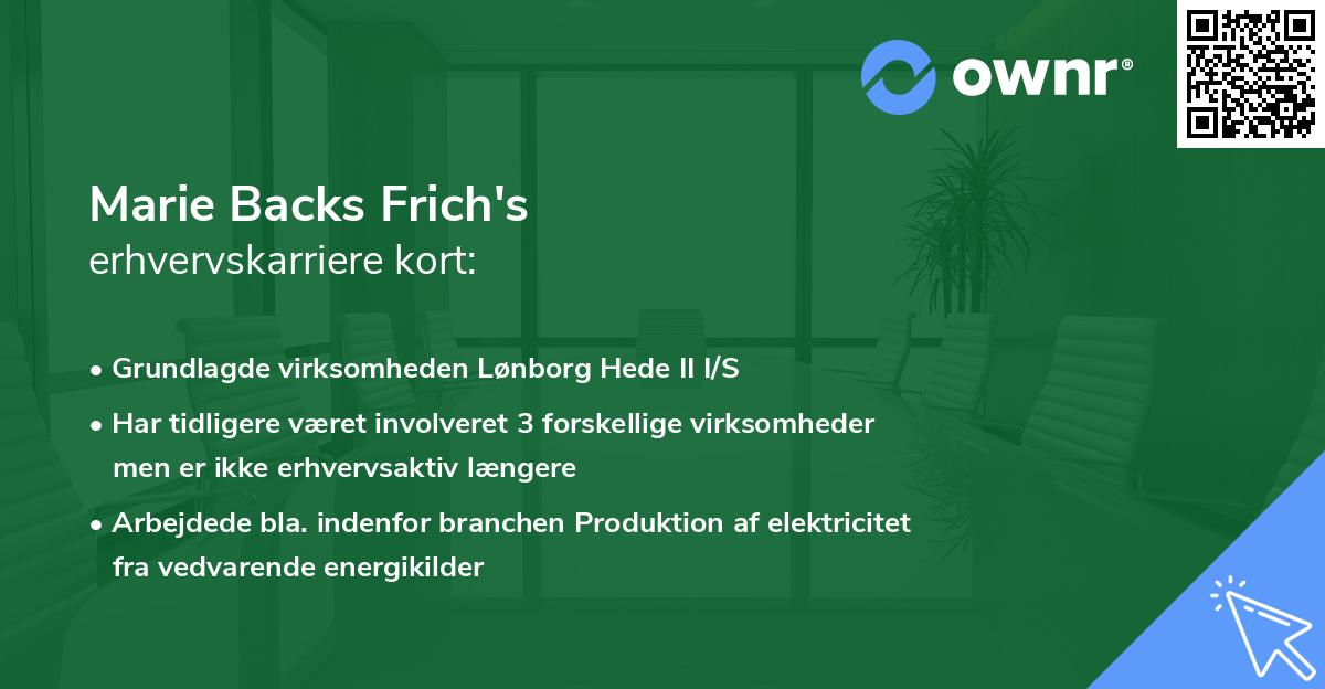 Marie Backs Frich's erhvervskarriere kort