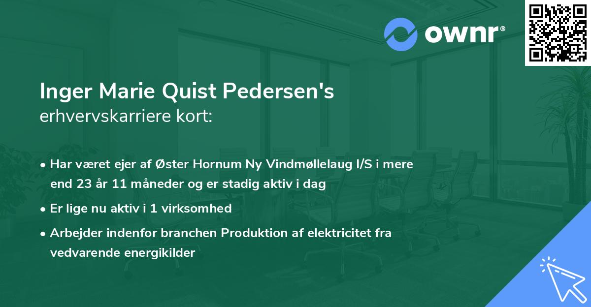 Inger Marie Quist Pedersen's erhvervskarriere kort