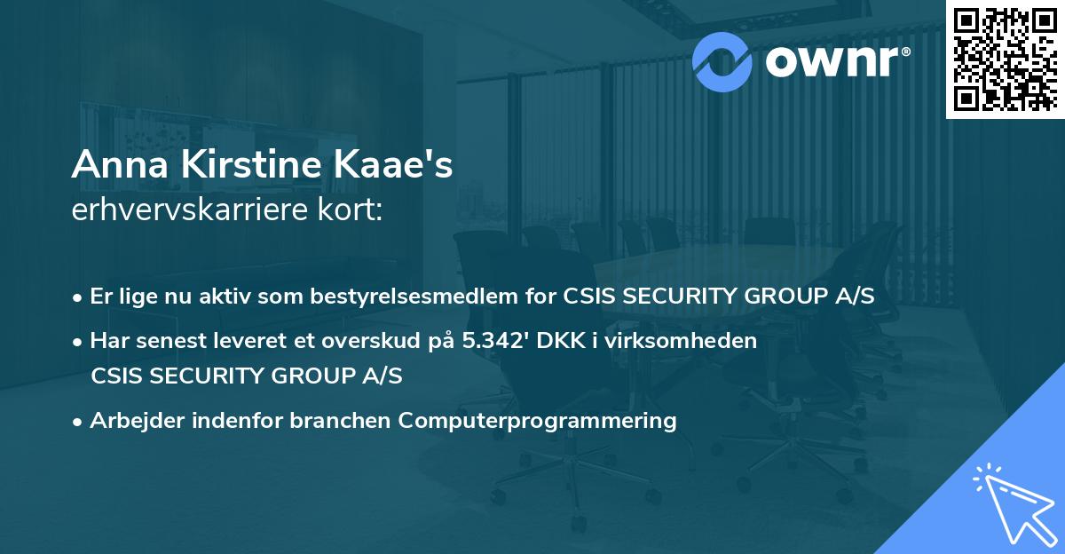 Anna Kirstine Kaae's erhvervskarriere kort