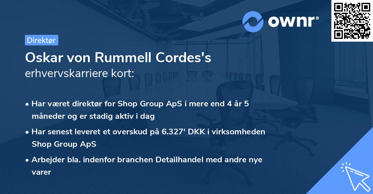 Oskar von Rummell Cordes's erhvervskarriere kort