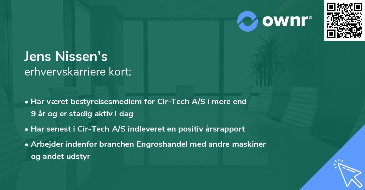 Jens Nissen's erhvervskarriere kort
