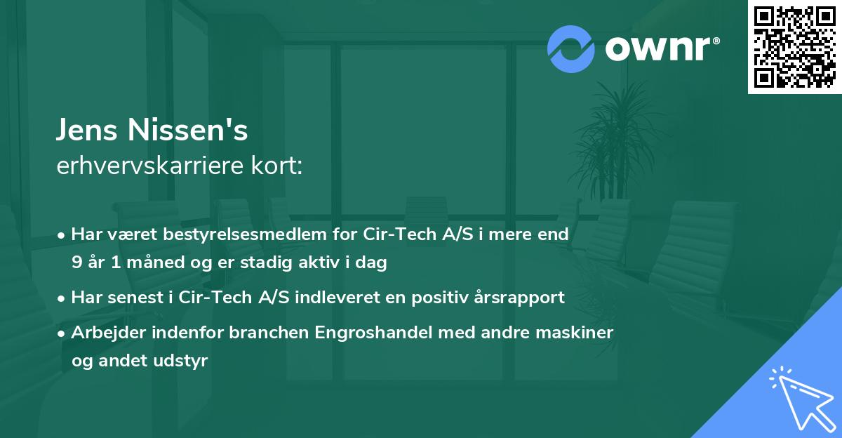 Jens Nissen's erhvervskarriere kort