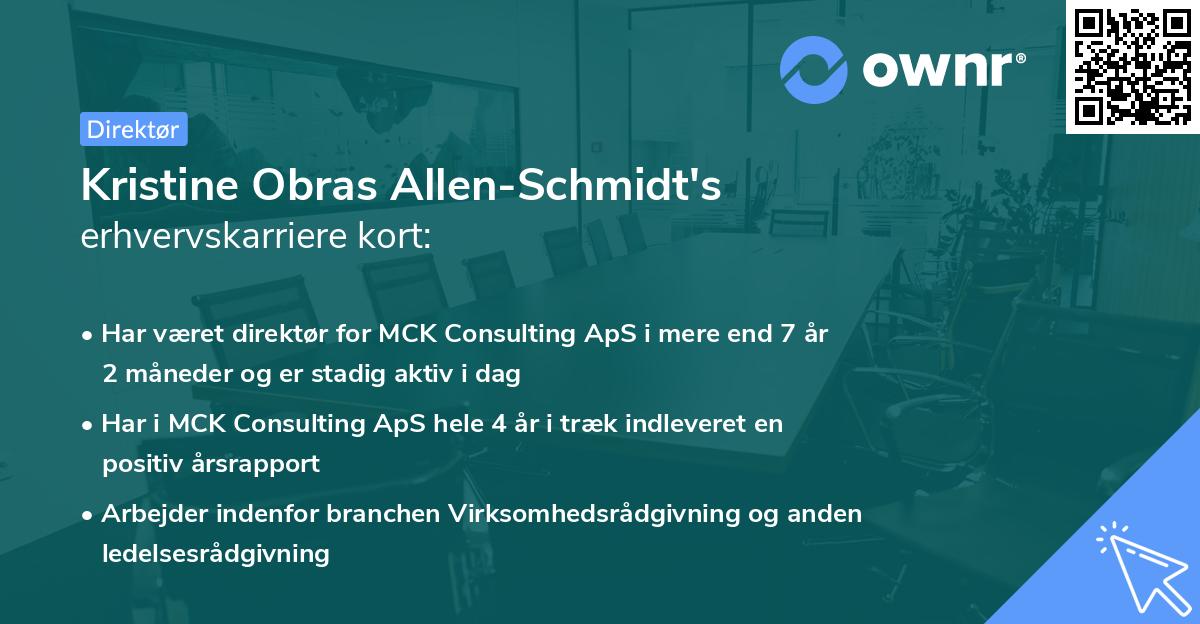 Kristine Obras Allen-Schmidt's erhvervskarriere kort