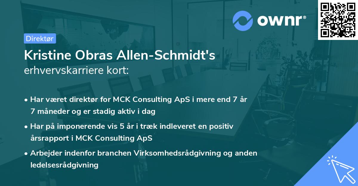 Kristine Obras Allen-Schmidt's erhvervskarriere kort