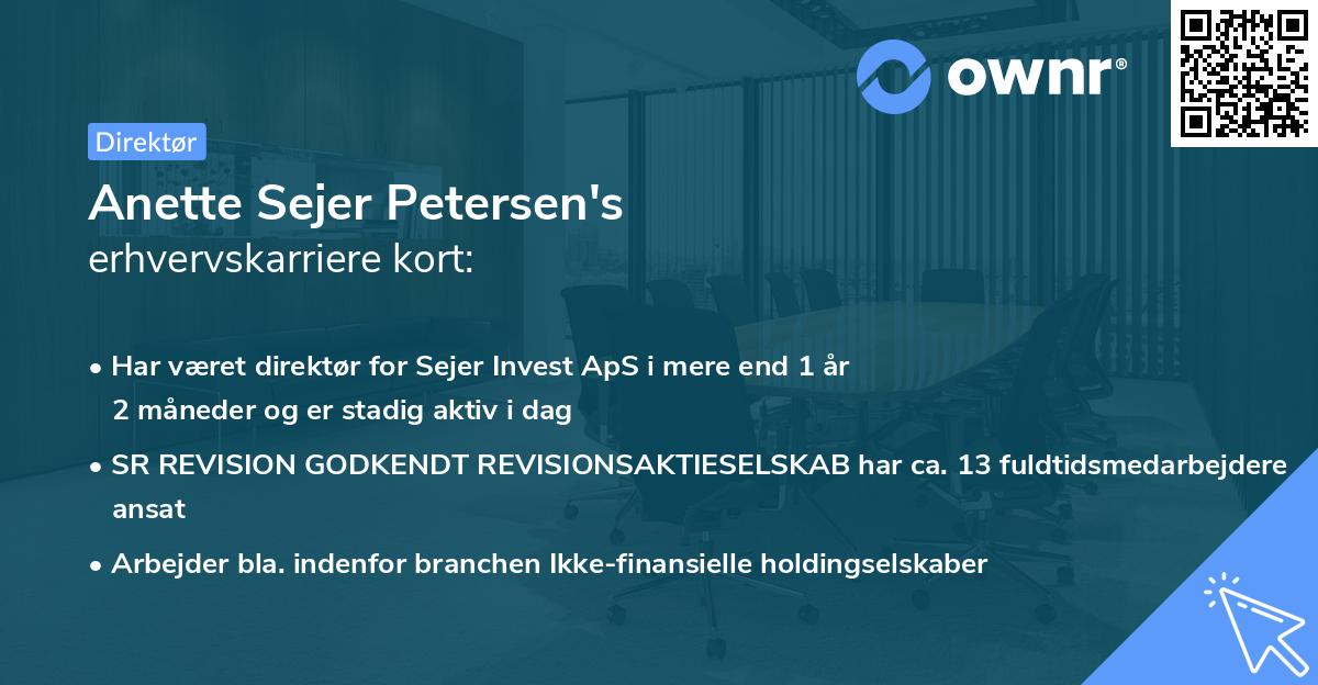 Anette Sejer Petersen's erhvervskarriere kort