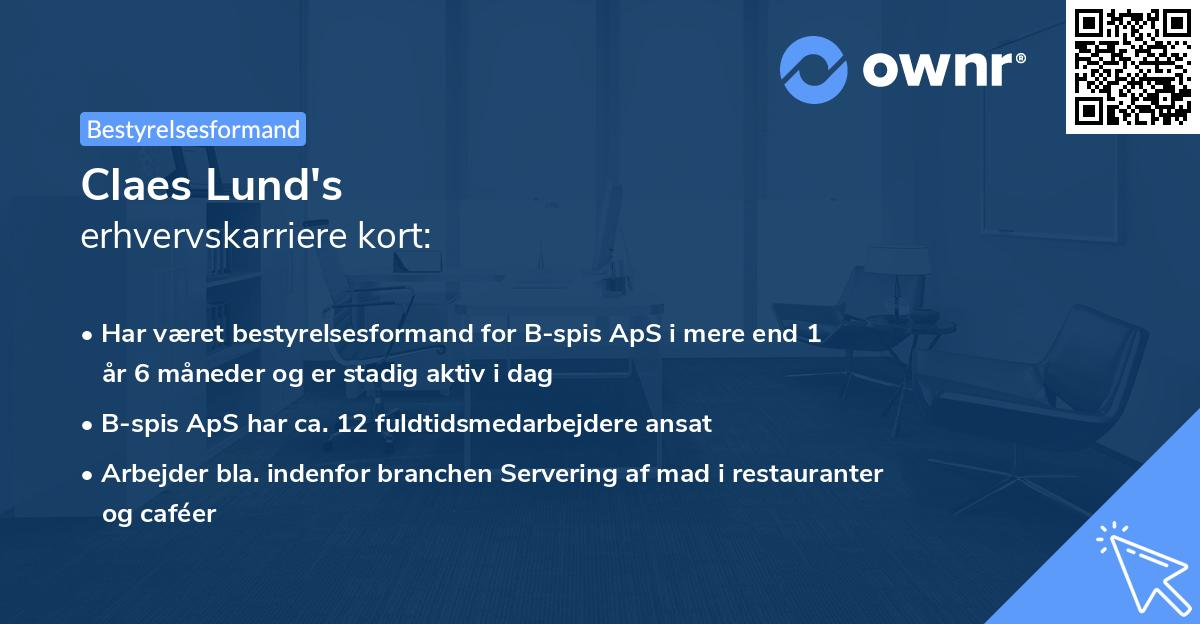 Claes Lund's erhvervskarriere kort
