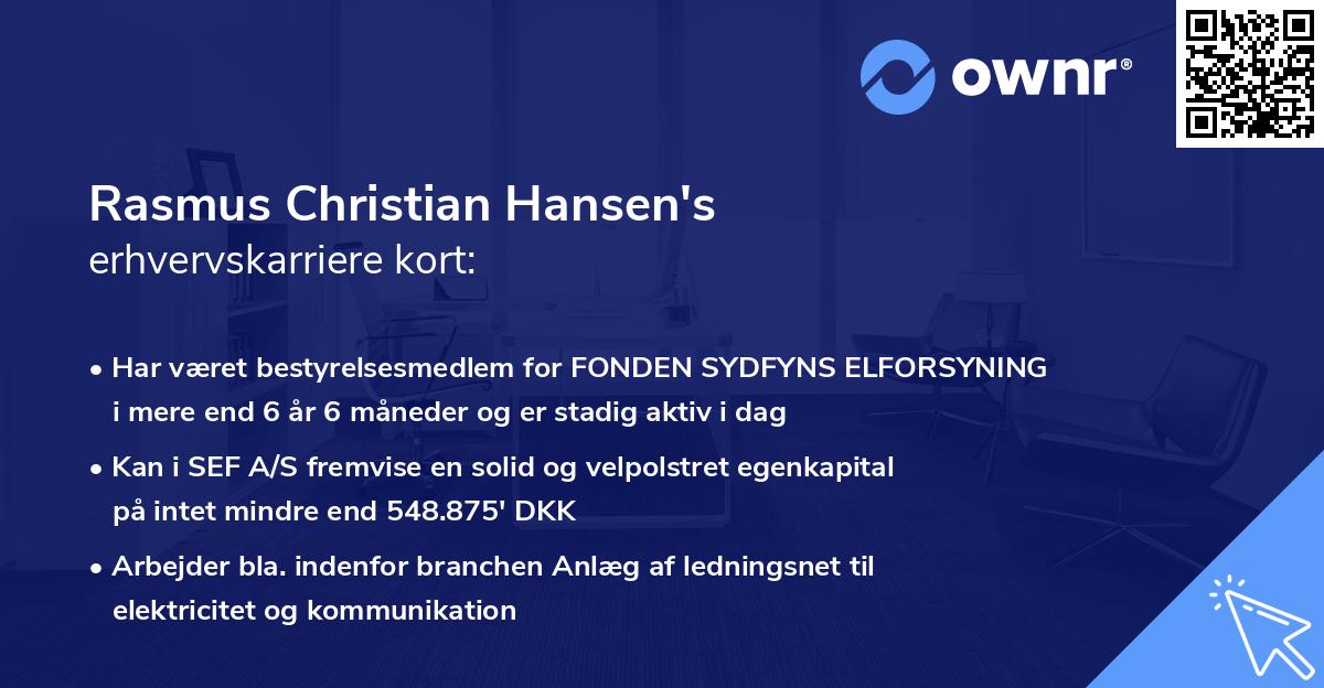 Rasmus Christian Hansen's erhvervskarriere kort