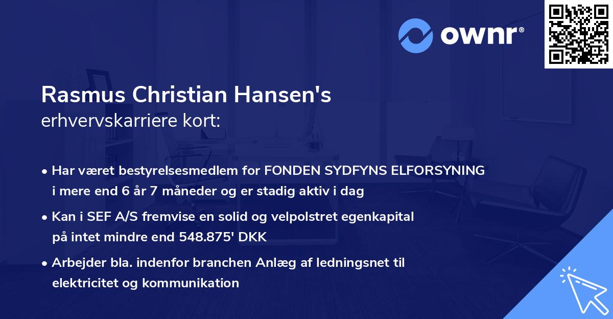 Rasmus Christian Hansen's erhvervskarriere kort