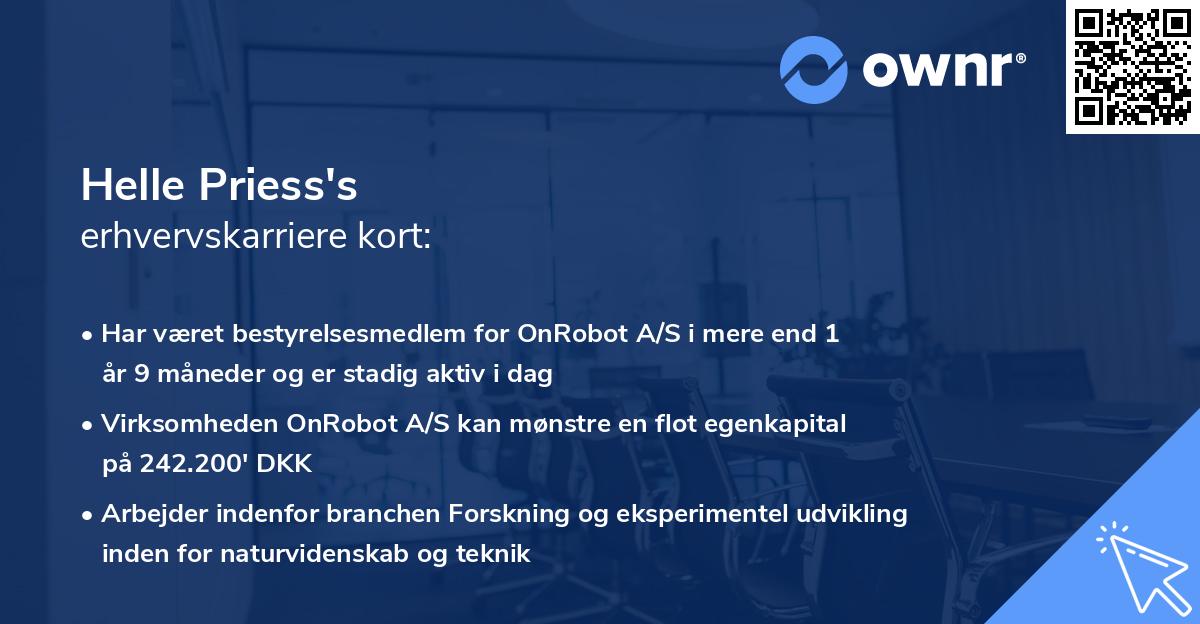 Helle Priess's erhvervskarriere kort