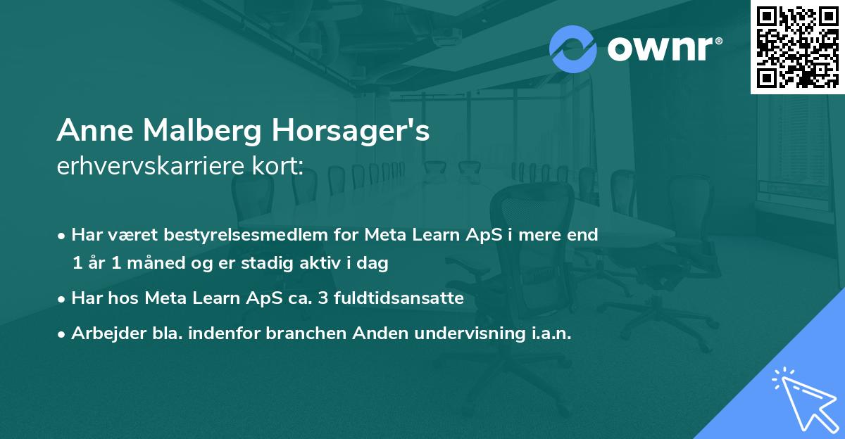 Anne Malberg Horsager's erhvervskarriere kort