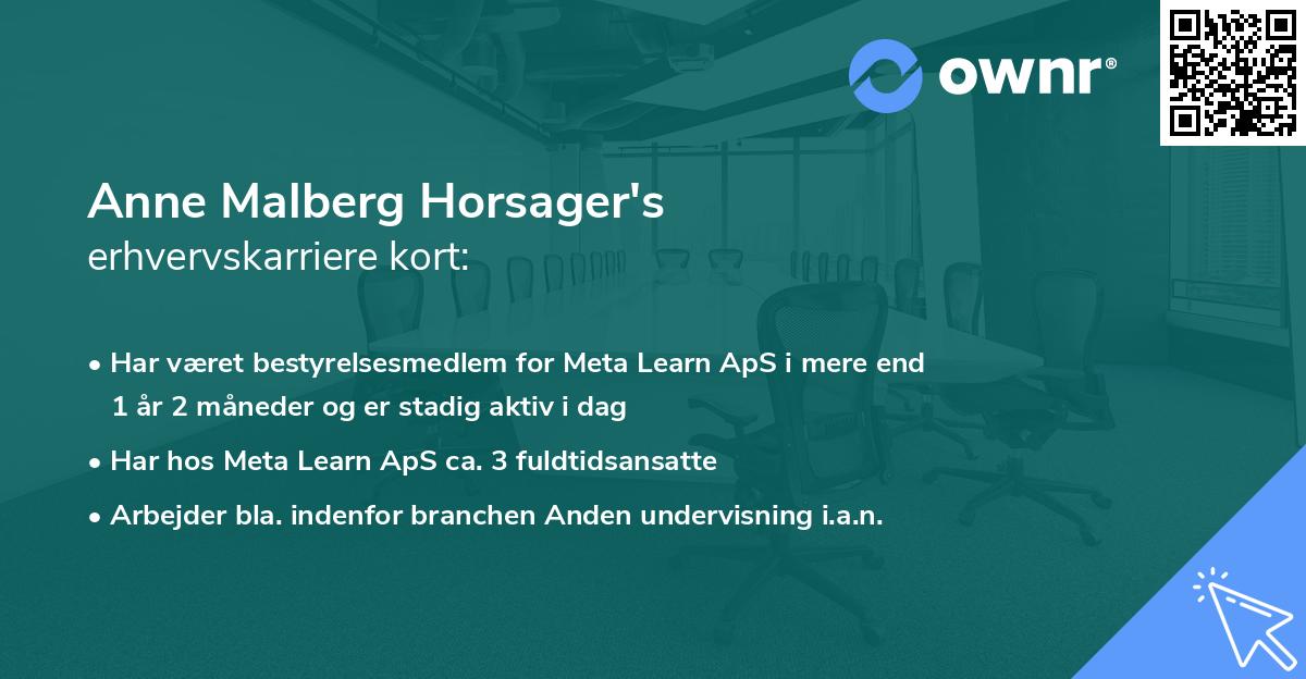 Anne Malberg Horsager's erhvervskarriere kort