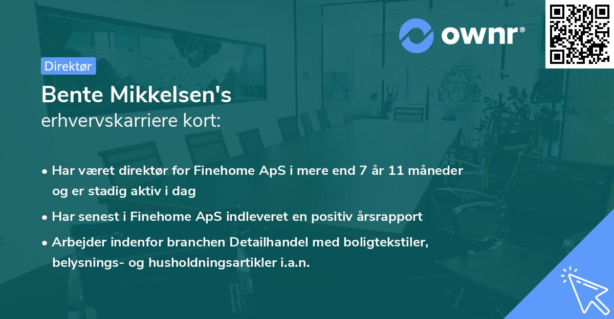 Bente Mikkelsen's erhvervskarriere kort