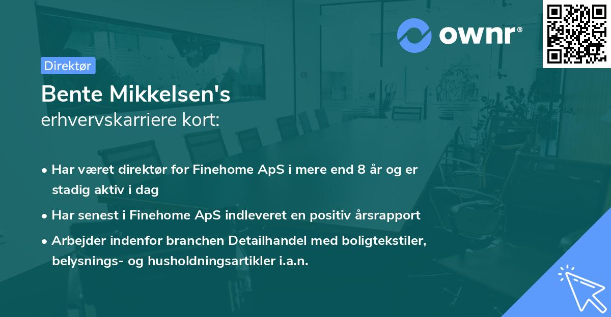 Bente Mikkelsen's erhvervskarriere kort