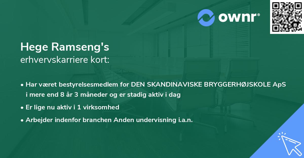Hege Ramseng's erhvervskarriere kort
