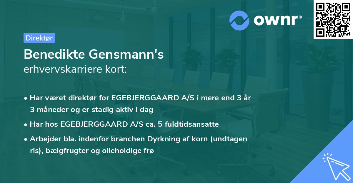 Benedikte Gensmann's erhvervskarriere kort