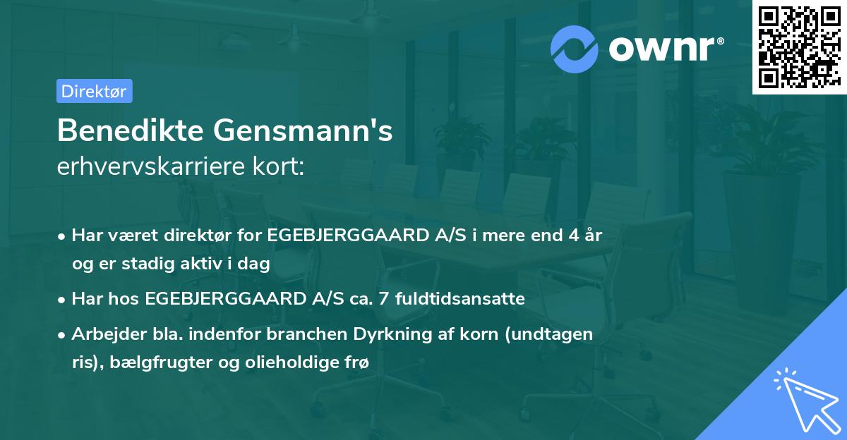 Benedikte Gensmann's erhvervskarriere kort