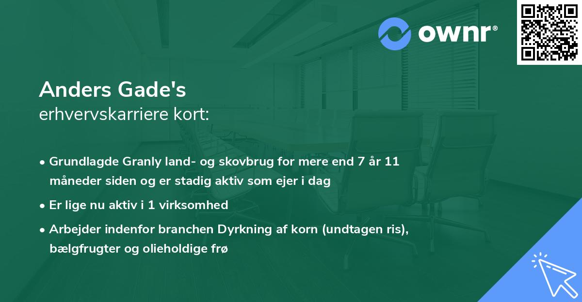 Anders Gade's erhvervskarriere kort