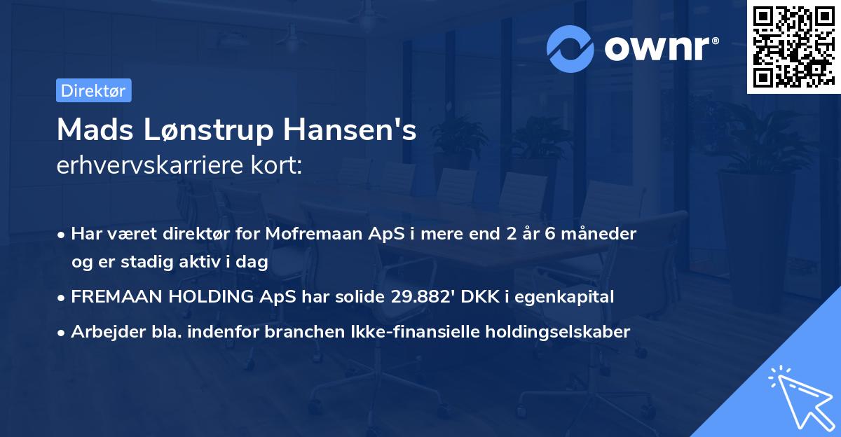 Mads Lønstrup Hansen's erhvervskarriere kort