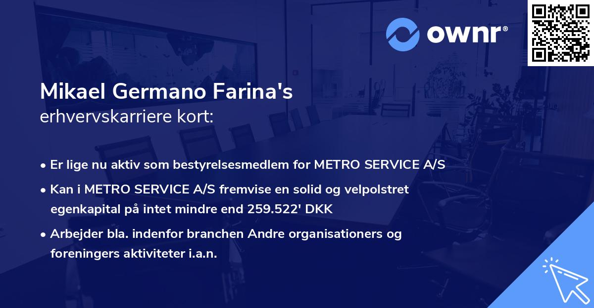 Mikael Germano Farina's erhvervskarriere kort