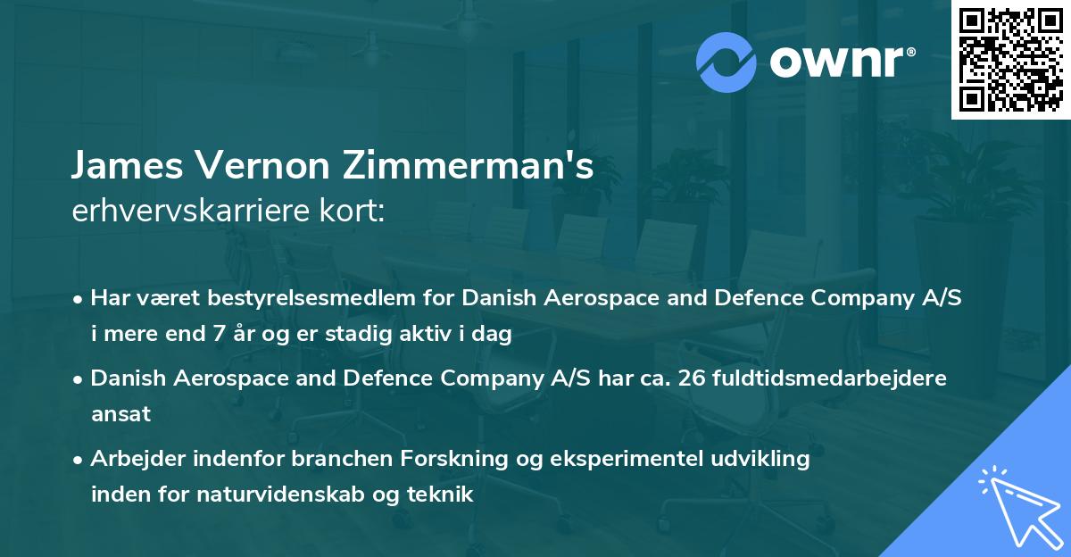 James Vernon Zimmerman's erhvervskarriere kort