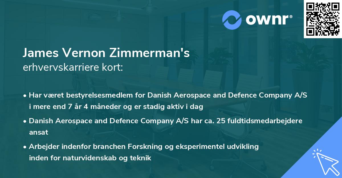 James Vernon Zimmerman's erhvervskarriere kort