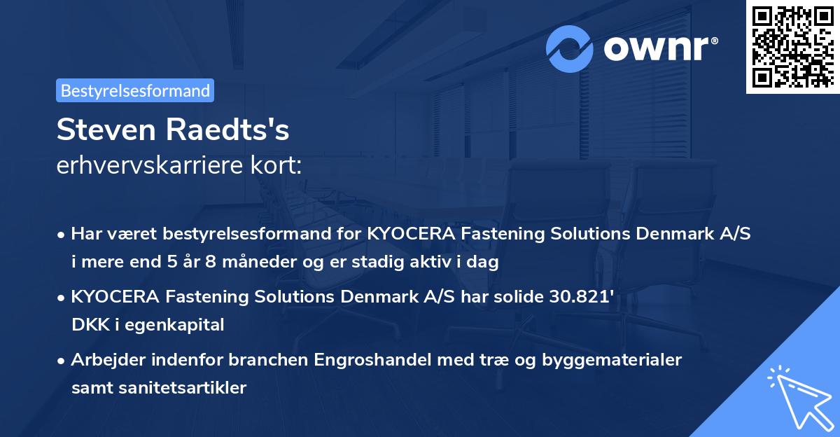 Steven Raedts's erhvervskarriere kort