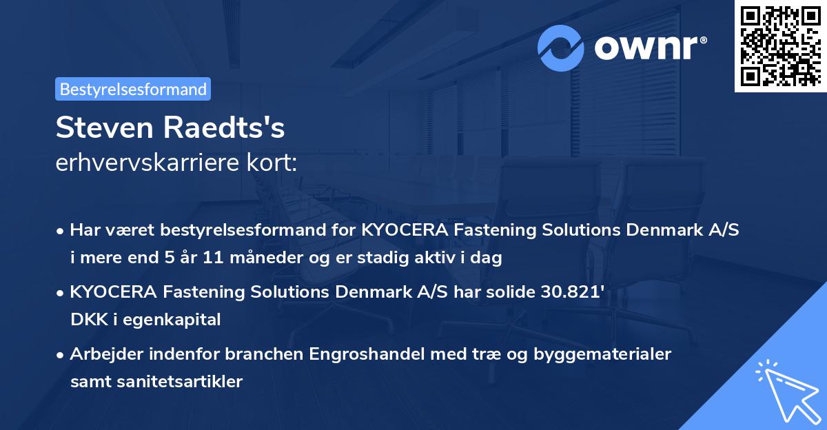 Steven Raedts's erhvervskarriere kort