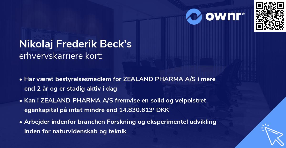 Nikolaj Frederik Beck's erhvervskarriere kort