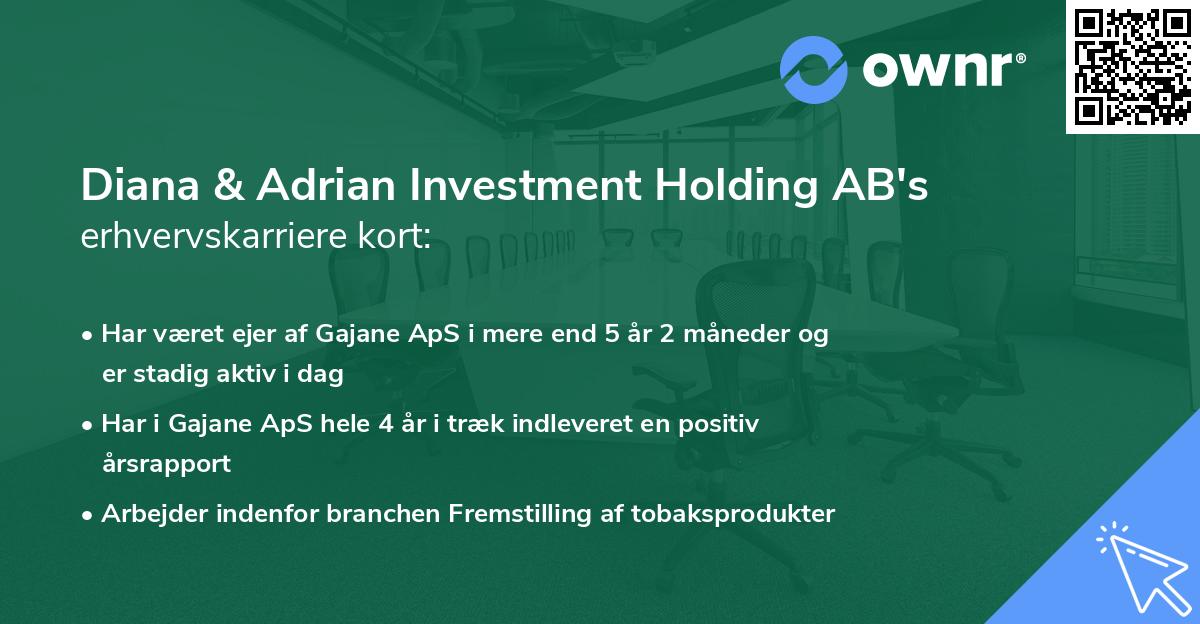 Diana & Adrian Investment Holding AB's erhvervskarriere kort