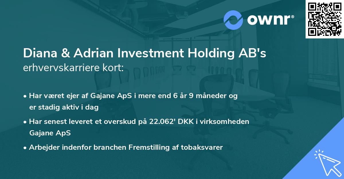 Diana & Adrian Investment Holding AB's erhvervskarriere kort