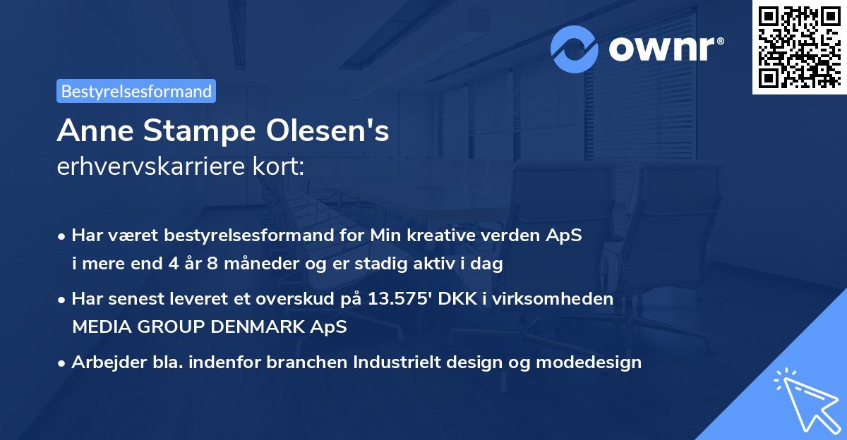 Anne Stampe Olesen's erhvervskarriere kort