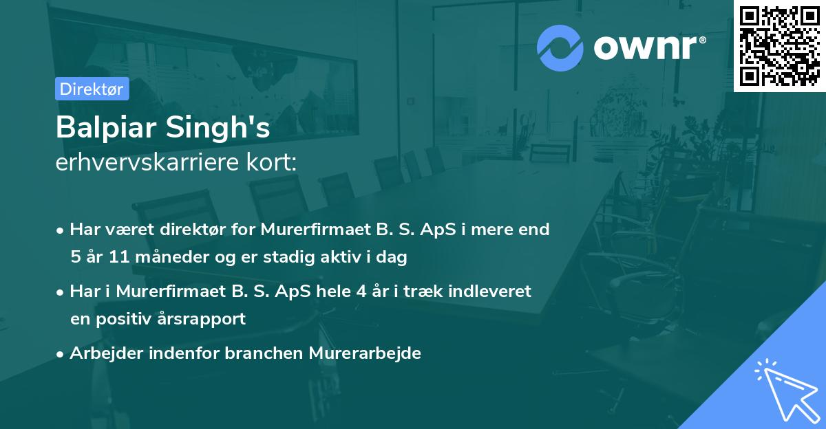 Balpiar Singh's erhvervskarriere kort