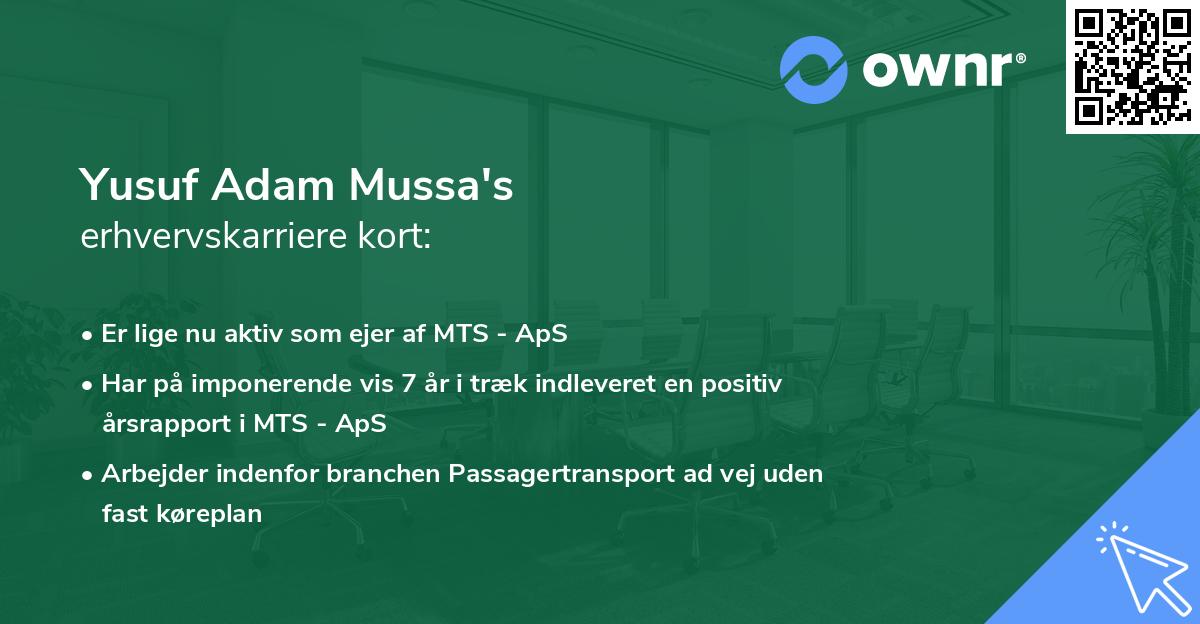 Yusuf Adam Mussa's erhvervskarriere kort