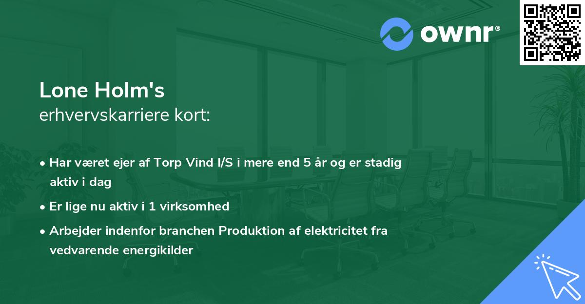 Lone Holm's erhvervskarriere kort