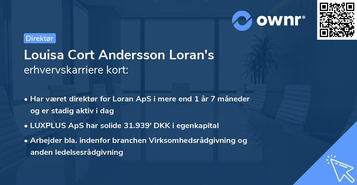 Louisa Cort Andersson Loran's erhvervskarriere kort