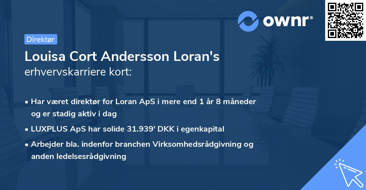 Louisa Cort Andersson Loran's erhvervskarriere kort