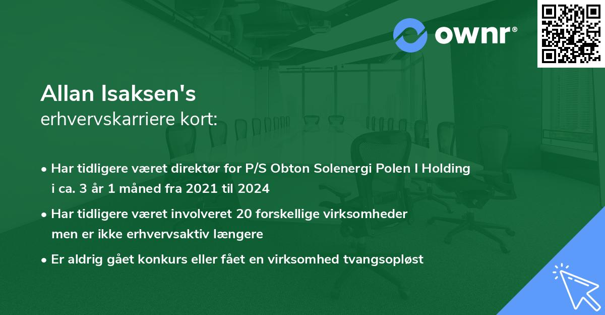 Allan Isaksen's erhvervskarriere kort