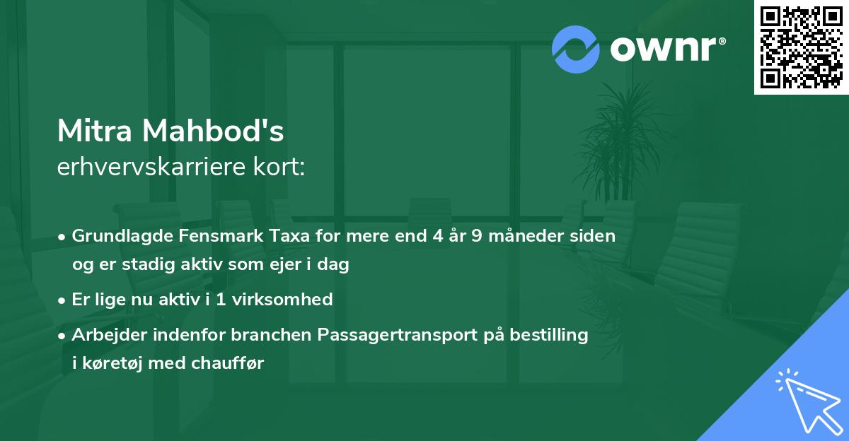 Mitra Mahbod's erhvervskarriere kort