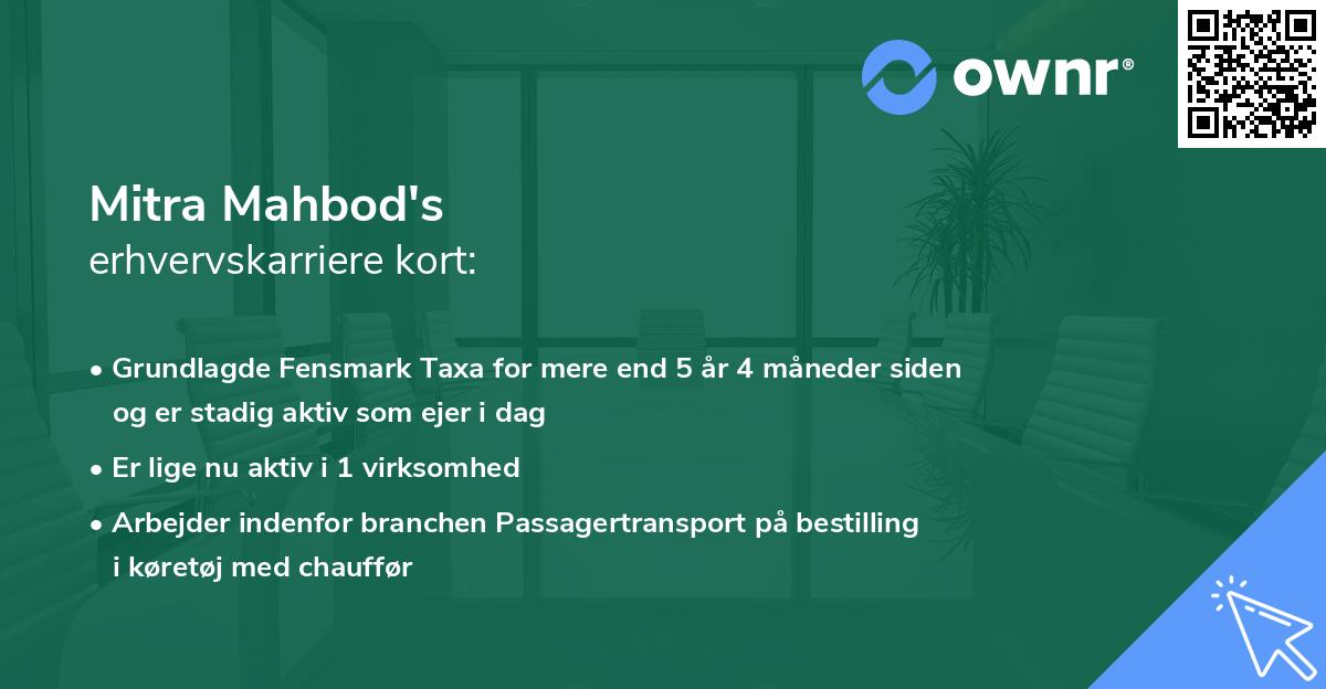 Mitra Mahbod's erhvervskarriere kort