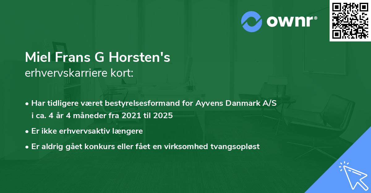 Miel Frans G Horsten's erhvervskarriere kort