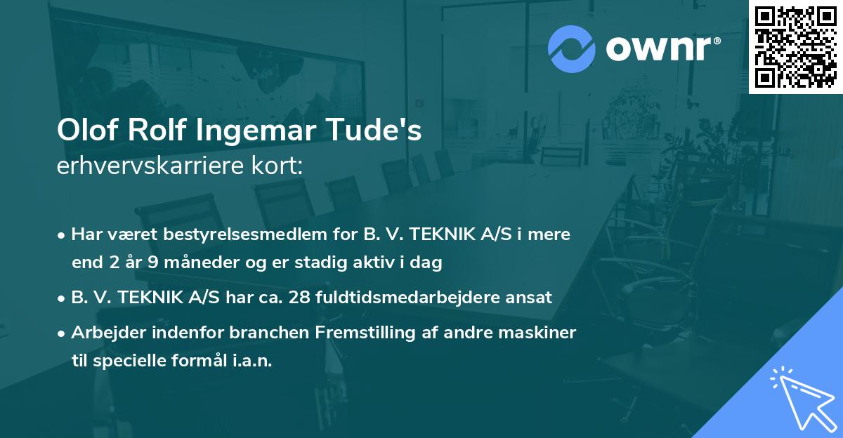 Olof Rolf Ingemar Tude's erhvervskarriere kort